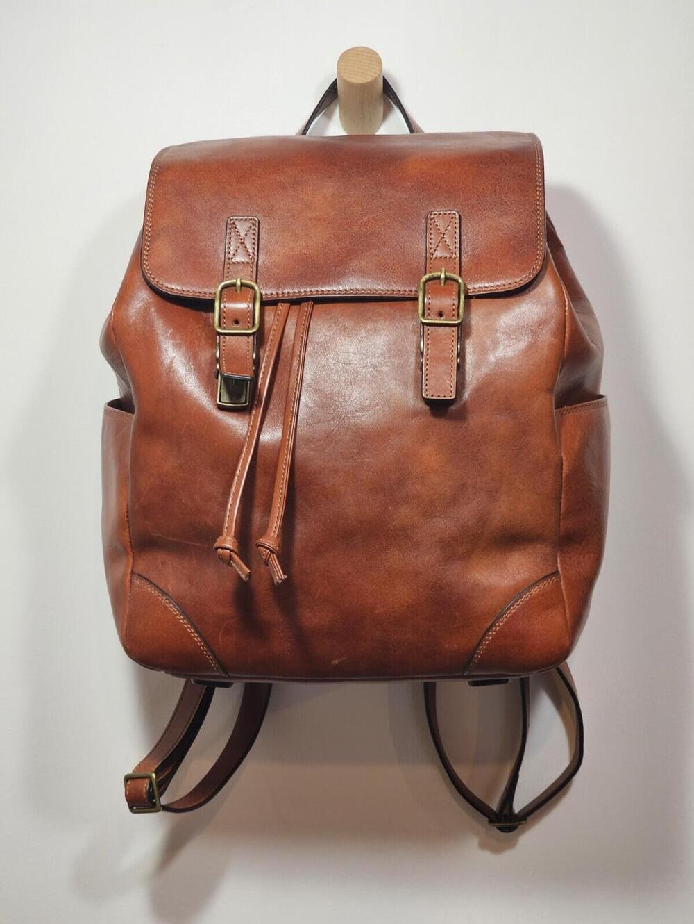 Bosca Dolce Premium Italian Brown Leather Cinch & Buckle Backpack - Picture 3 of 15